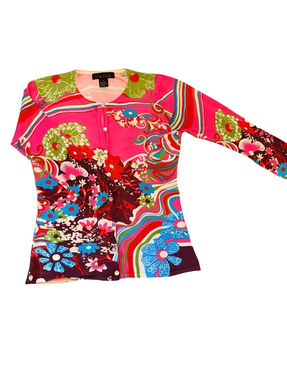 Avenue Pink Multi Floral Print Long Sleeve Cardigan